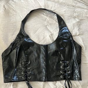 Princess Polly HIGH VIBRATIONS PU TOP BLACK